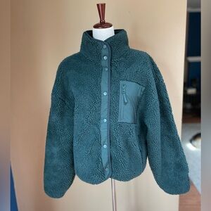 Fabletics Tahoe Teddy Sherpa Snap Jacket Size Large Green Fleece Cozy Casual